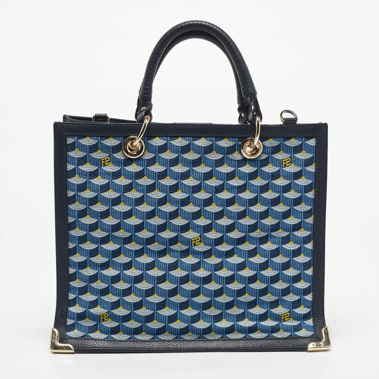 Pre Owned Faure Le Page Blue Jacquard Fabric and Leather SagaCity 31 Tote
