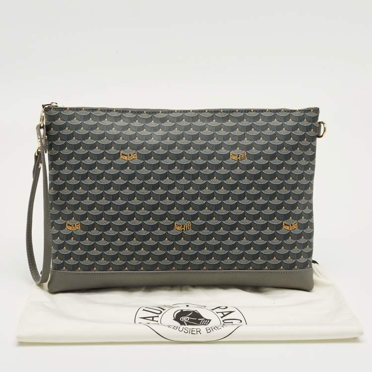 Pre Owned Faure Le Page Grey Coated Canvas and Leather Wristlet Pouch