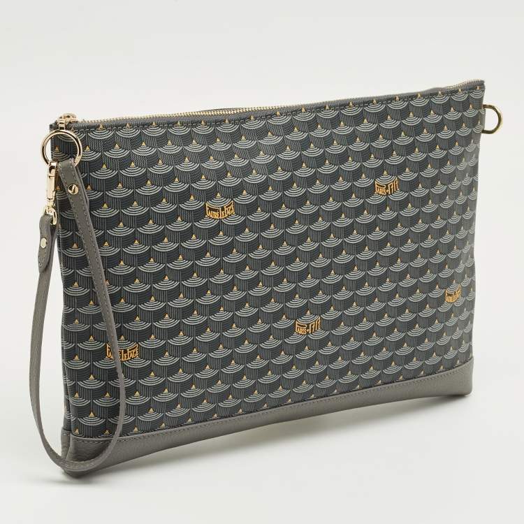 Pre Owned Faure Le Page Grey Coated Canvas and Leather Wristlet Pouch