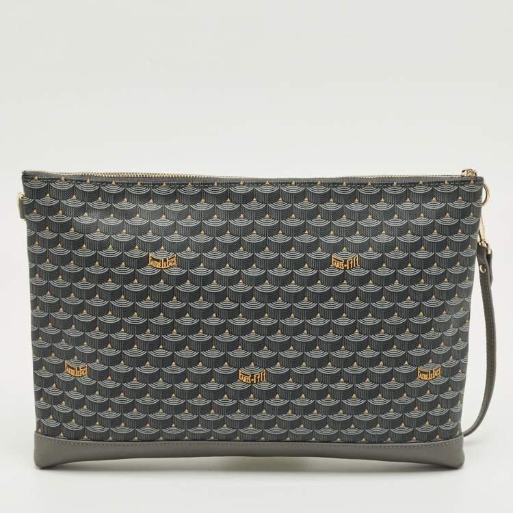 Pre Owned Faure Le Page Grey Coated Canvas and Leather Wristlet Pouch
