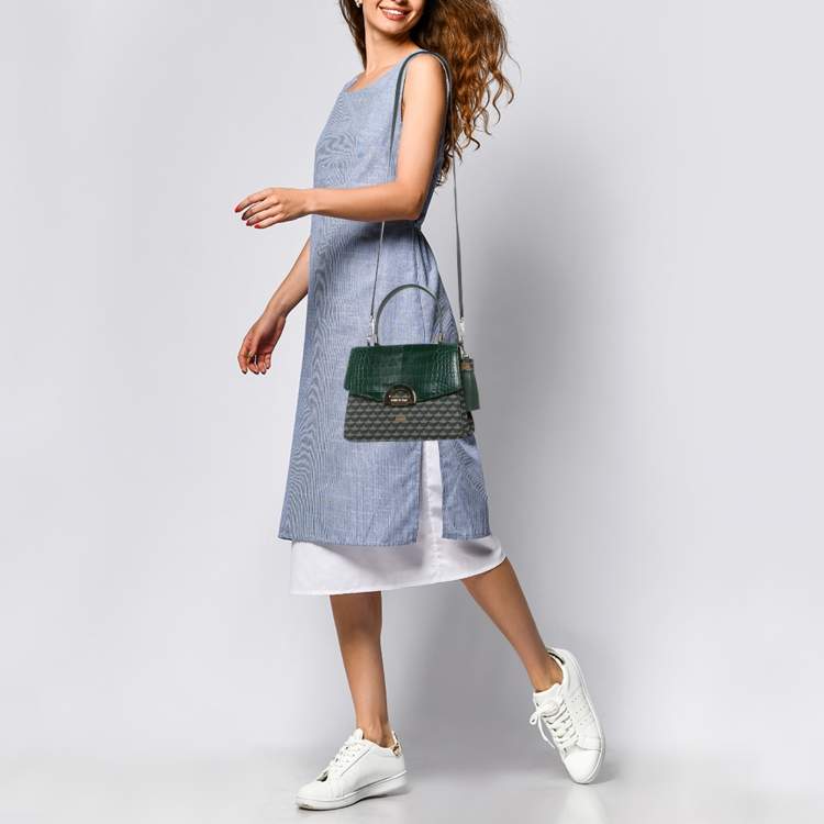 مملوكة مسبقًا Faure Le Page Parade Green Coated Canvas and Alligator Top Handle Bag
