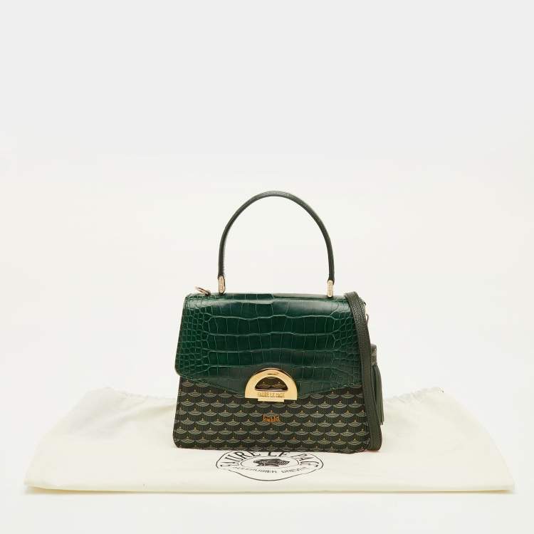 مملوكة مسبقًا Faure Le Page Parade Green Coated Canvas and Alligator Top Handle Bag