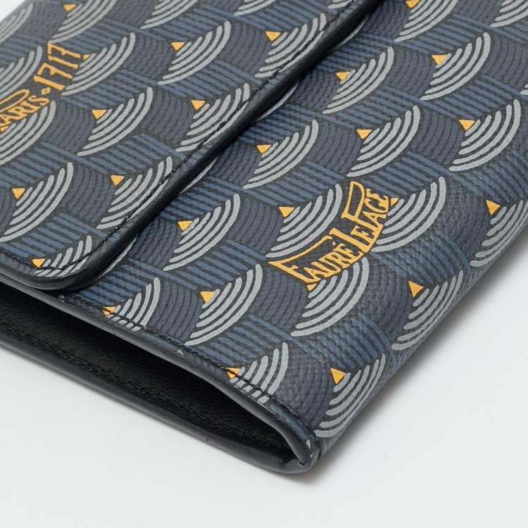 Pre Owned Faure Le Page Blue/Black Coated Canvas Continental Flap Wallet