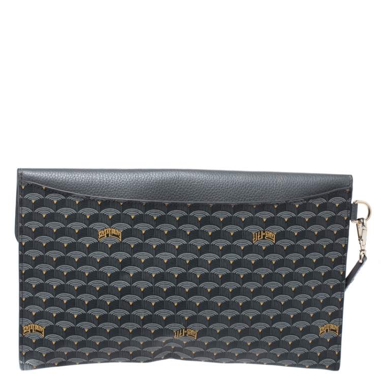 Pre Owned Faure Le Page Grey Leather and Canvas Envelope Triomphe Clutch