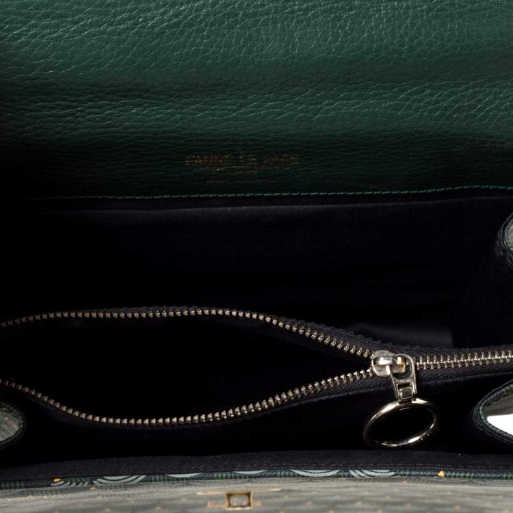 Pre Owned Faure Le Page Green Coated Canvas and Leather Parade Top Handle Bag