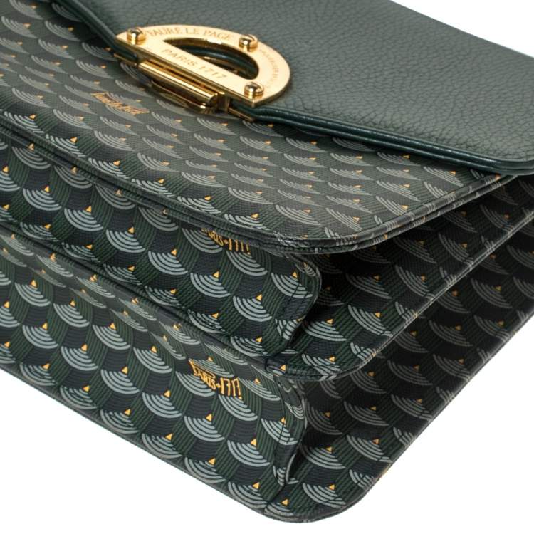 Pre Owned Faure Le Page Green Coated Canvas and Leather Parade Top Handle Bag
