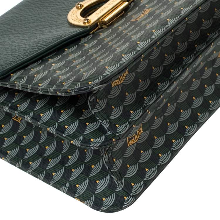 Pre Owned Faure Le Page Green Coated Canvas and Leather Parade Top Handle Bag