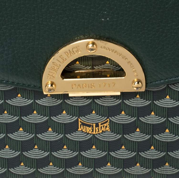 Pre Owned Faure Le Page Green Coated Canvas and Leather Parade Top Handle Bag