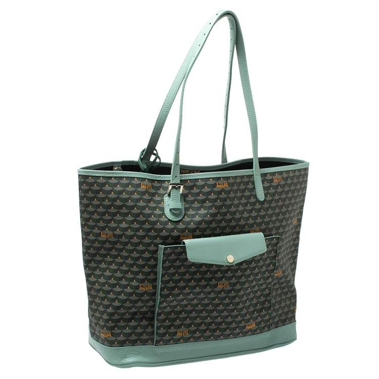 Pre Owned Faure Le Page Green Monogram Coated Canvas and Leather Carry On Tote