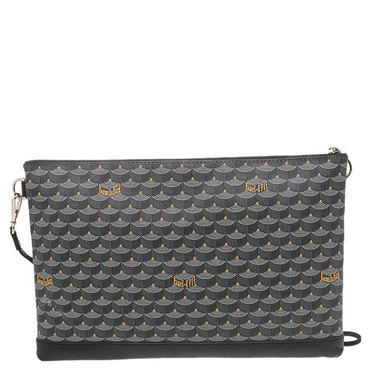 Pre Owned Fauré Le Page Black/Grey Coated Canvas And Leather Wristlet Clutch