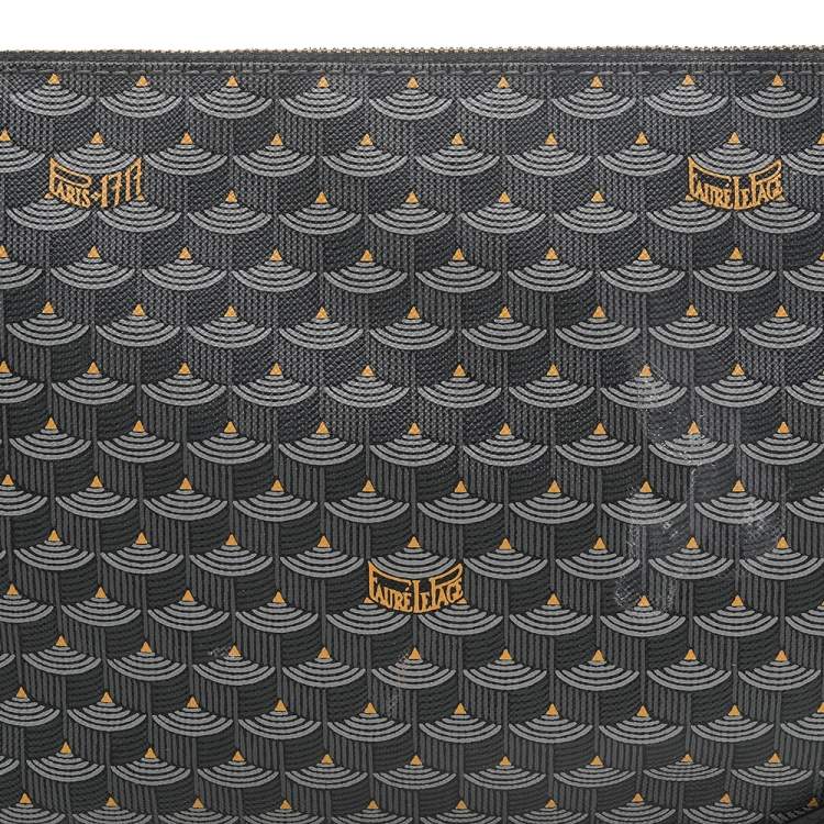 Pre Owned Fauré Le Page Black/Grey Coated Canvas And Leather Wristlet Clutch