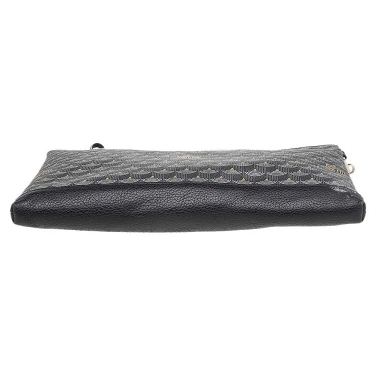 Pre Owned Fauré Le Page Black/Grey Coated Canvas And Leather Wristlet Clutch