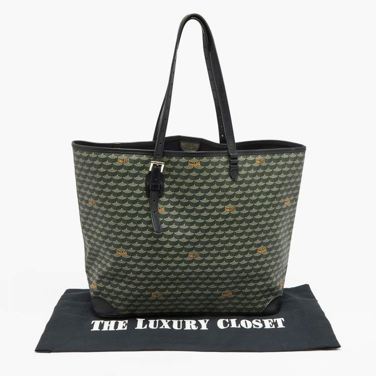 Pre Owned Faure Le Page Green/Black Coated Canvas and Leather Daily Battle Tote