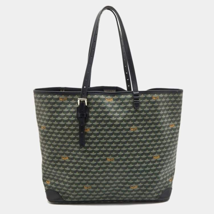 Pre Owned Faure Le Page Green/Black Coated Canvas and Leather Daily Battle Tote
