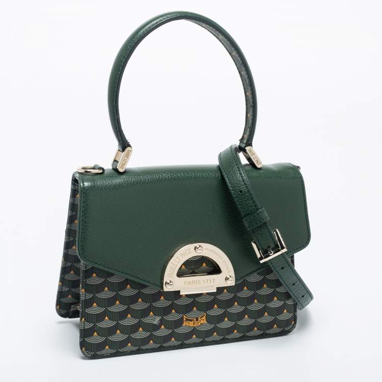 Pre Owned Faure Le Page Green Coated Canvas and Leather Parade Top Handle Bag 