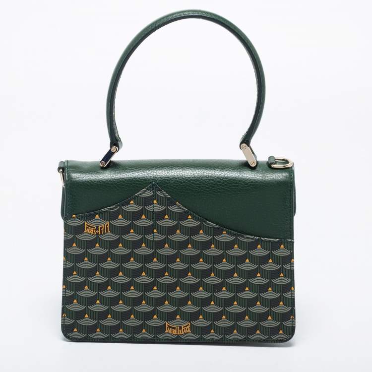 Pre Owned Faure Le Page Green Coated Canvas and Leather Parade Top Handle Bag 