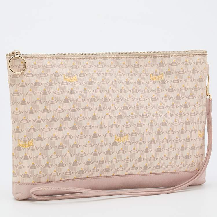Pre Owned Faure Le Page Pink/Peack Coated Canvas and Leather Wristlet Clutch