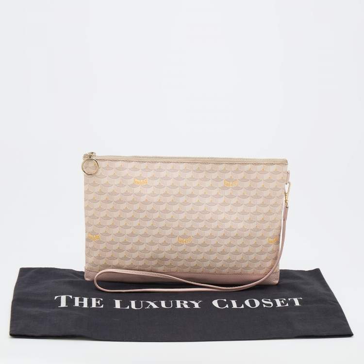 Pre Owned Faure Le Page Pink/Peack Coated Canvas and Leather Wristlet Clutch