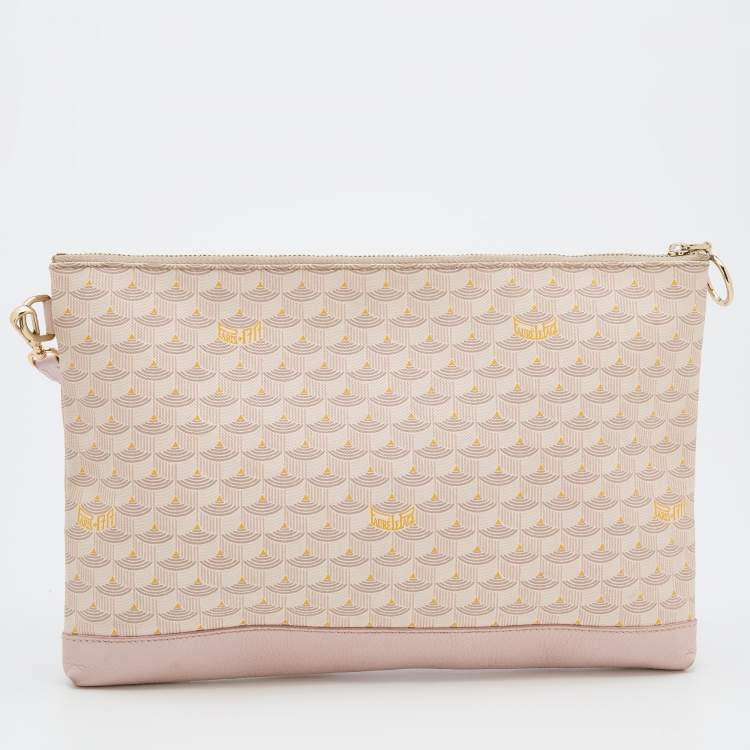 Pre Owned Faure Le Page Pink/Peack Coated Canvas and Leather Wristlet Clutch
