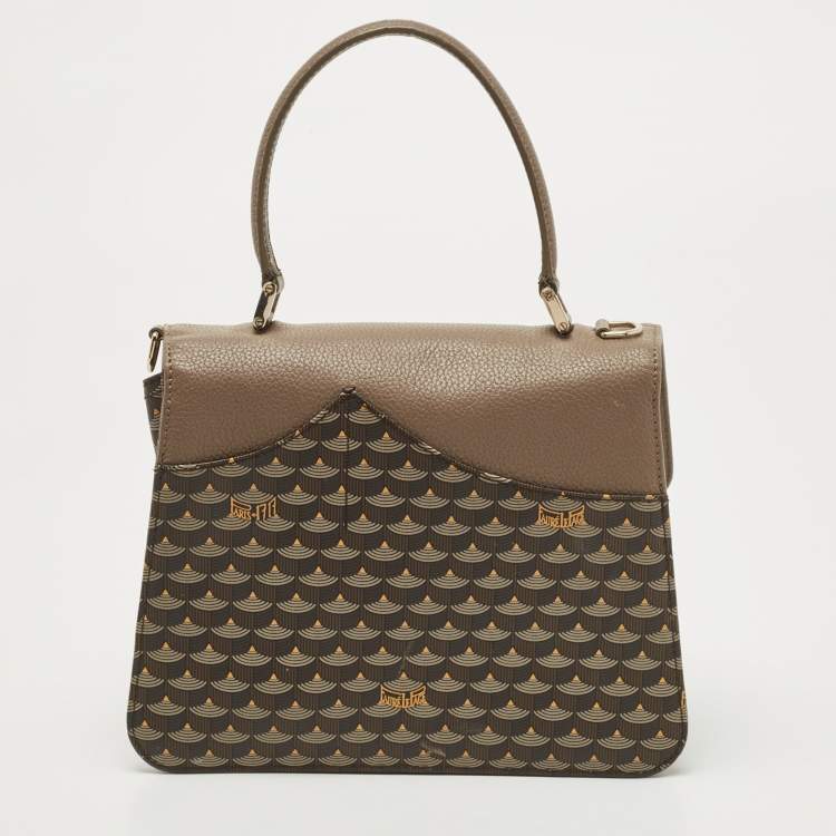 Pre Owned Faure Le Page Beige/Brown Coated Canvas and Leather Parade Top Handle Bag