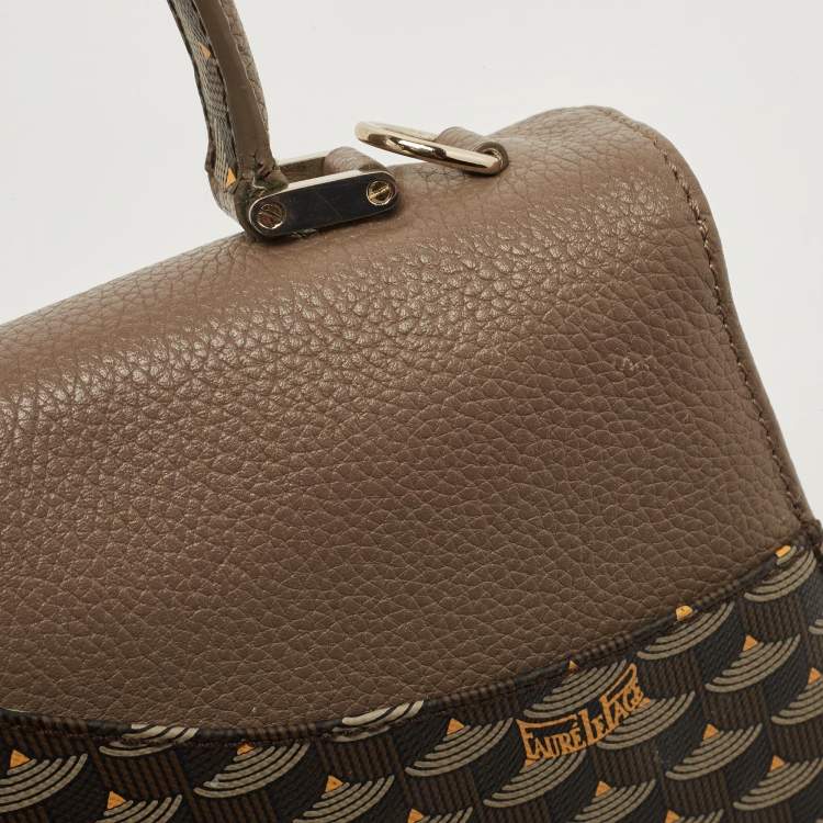Pre Owned Faure Le Page Beige/Brown Coated Canvas and Leather Parade Top Handle Bag