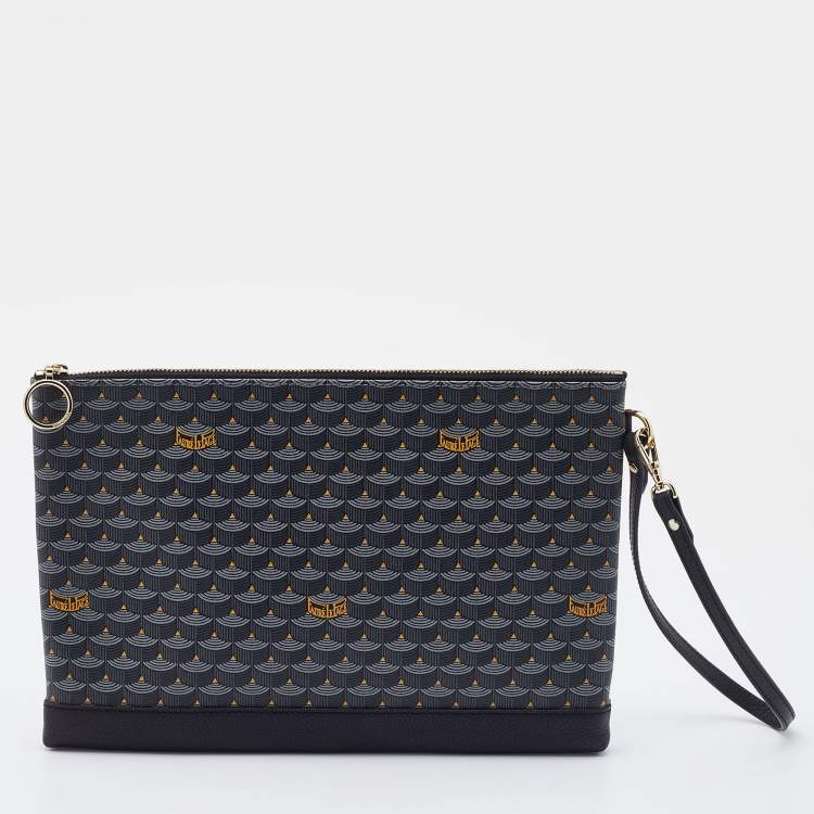 Pre Owned Faure Le Page Black Coated Canvas and Leather Wristlet Clutch