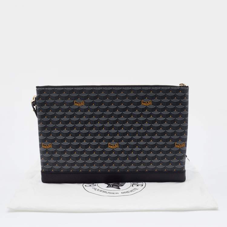 Pre Owned Faure Le Page Black Coated Canvas and Leather Wristlet Clutch