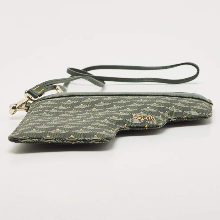 Pre Owned Faure Le Page Green Coated Canvas Calibre 22 Wristlet Pouch