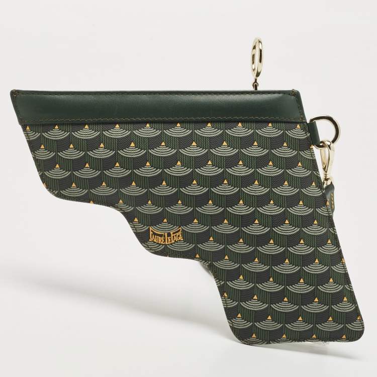 Pre Owned Faure Le Page Green Coated Canvas Calibre 22 Wristlet Pouch
