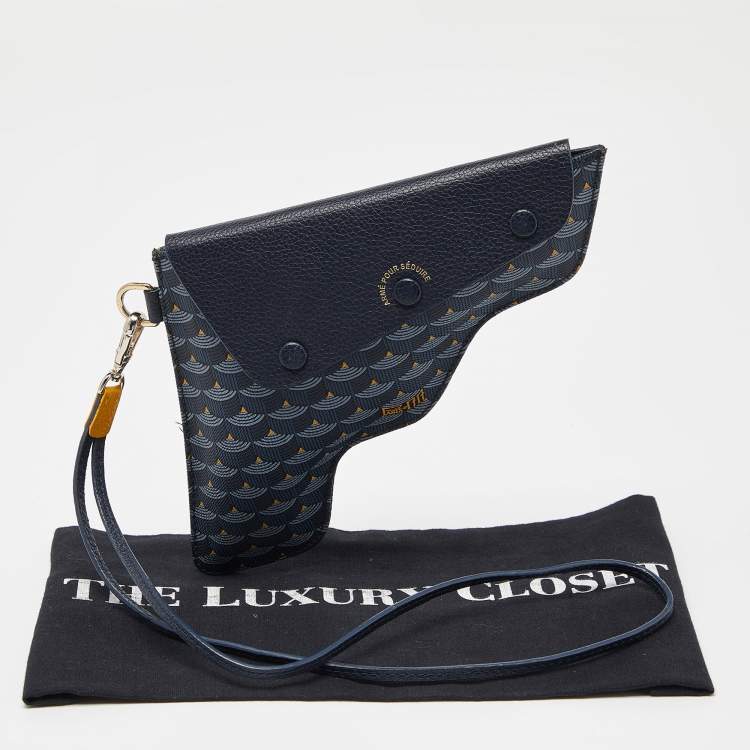 Pre Owned Faure Le Page Blue Coated Canvas Caliber 18 Wristlet Pouch