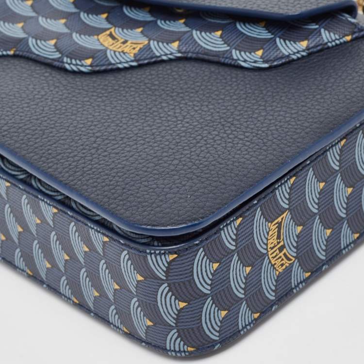 Pre Owned Fauré Le Page Navy Blue Leather and Coated Canvas Calibre 21 Top Handle Bag