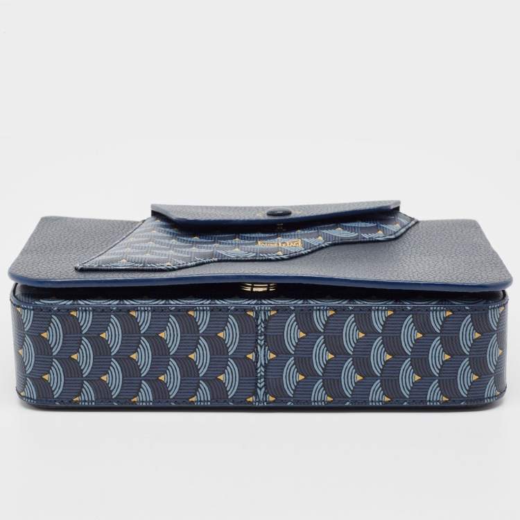 Pre Owned Fauré Le Page Navy Blue Leather and Coated Canvas Calibre 21 Top Handle Bag