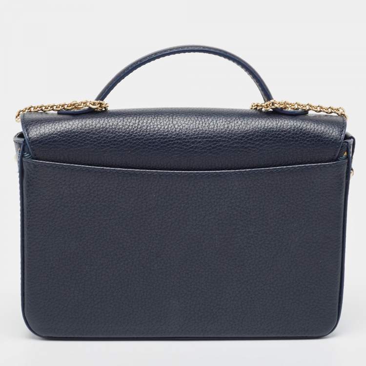 Pre Owned Fauré Le Page Navy Blue Leather and Coated Canvas Calibre 21 Top Handle Bag