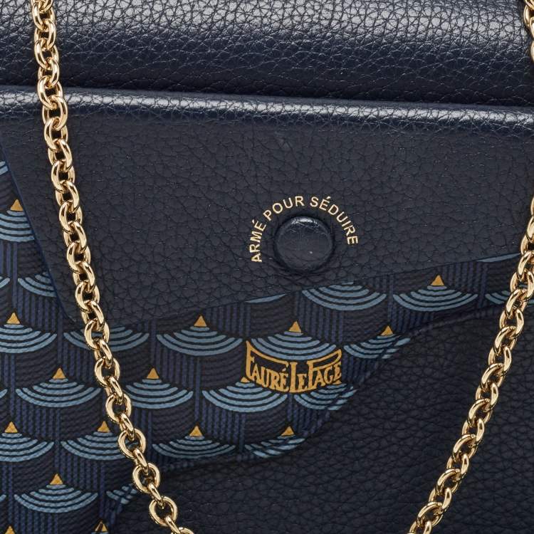 Pre Owned Fauré Le Page Navy Blue Leather and Coated Canvas Calibre 21 Top Handle Bag