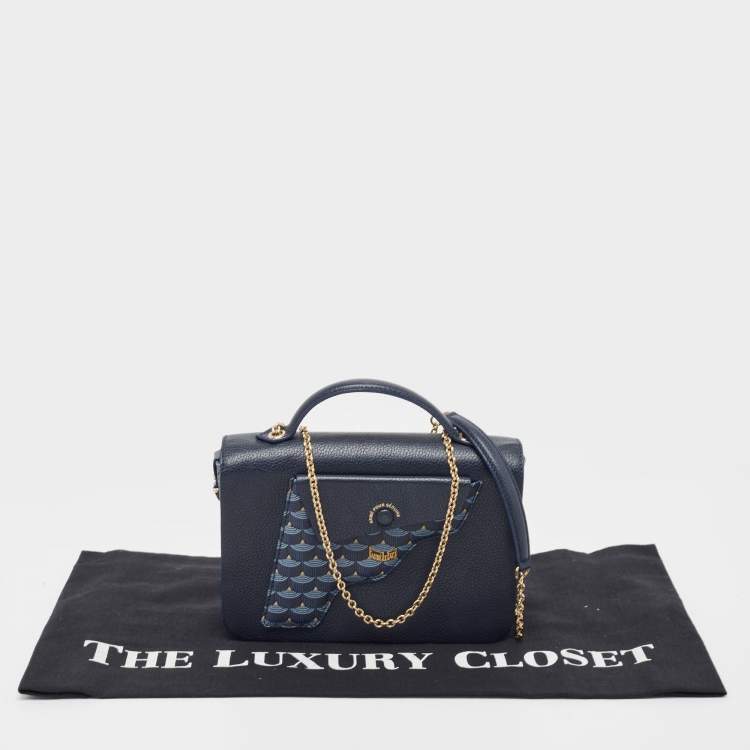 Pre Owned Fauré Le Page Navy Blue Leather and Coated Canvas Calibre 21 Top Handle Bag