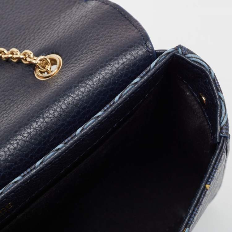 Pre Owned Fauré Le Page Navy Blue Leather and Coated Canvas Calibre 21 Top Handle Bag