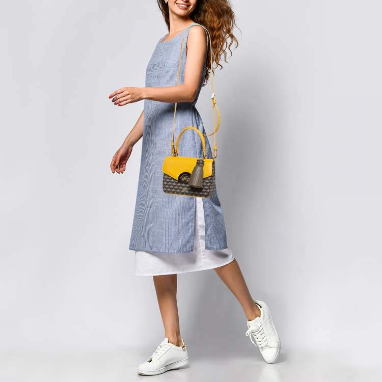 Pre Owned Fauré Le Page Yellow Coated Canvas and Leather Parade Top Handle Bag