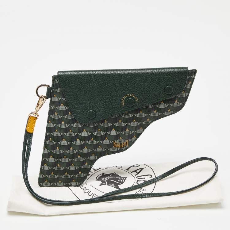 Pre Owned Faure Le Page Green Coated Canvas and Leather Caliber 18 Wristlet Pouch