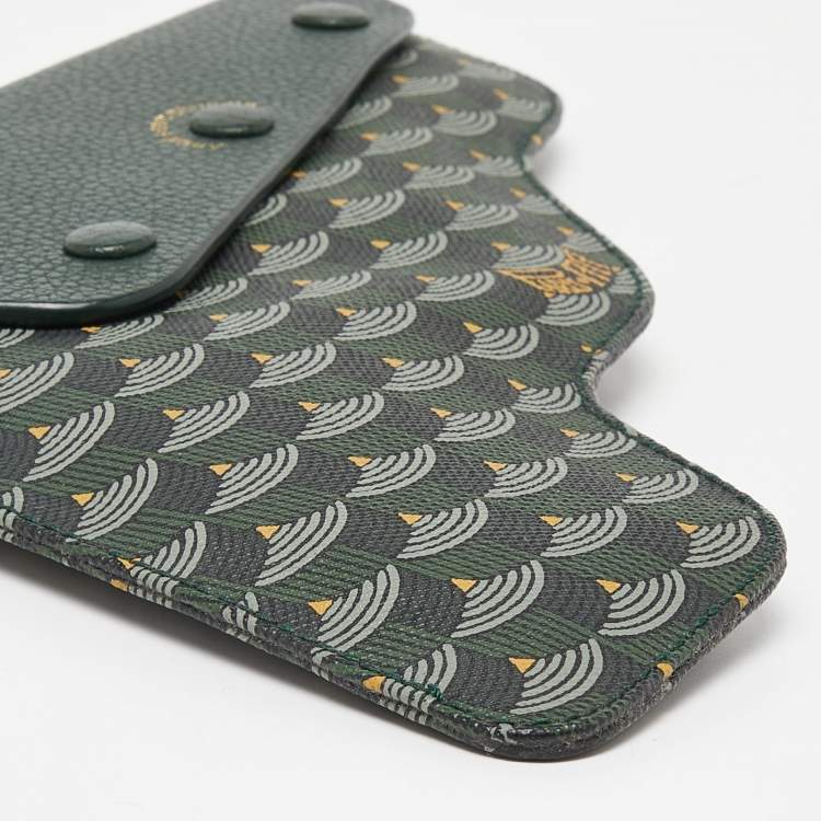 Pre Owned Faure Le Page Green Coated Canvas and Leather Caliber 18 Wristlet Pouch