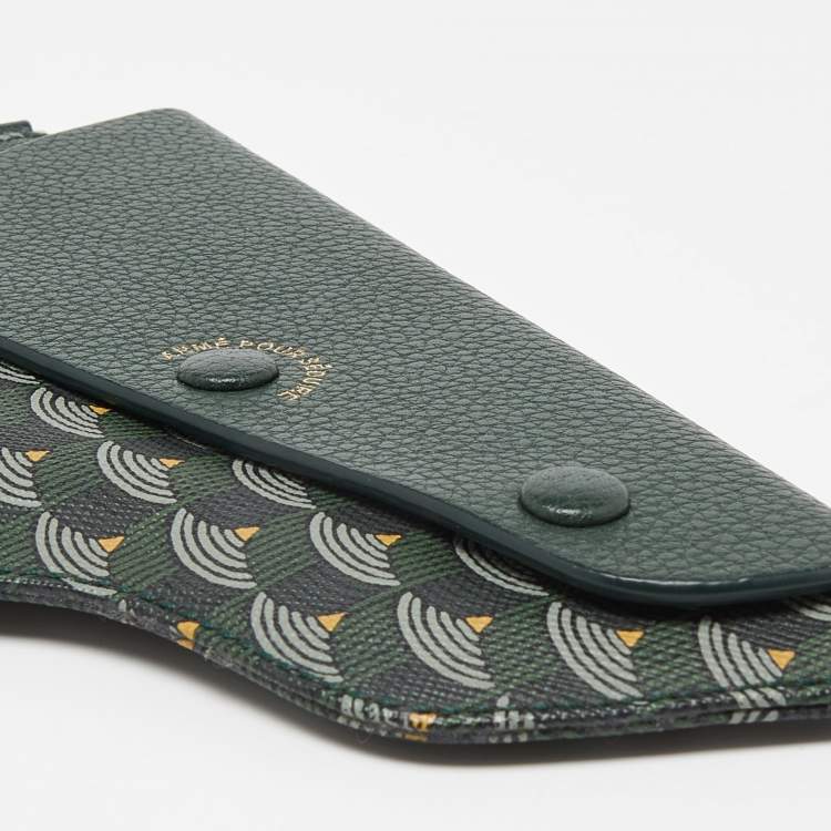 Pre Owned Faure Le Page Green Coated Canvas and Leather Caliber 18 Wristlet Pouch