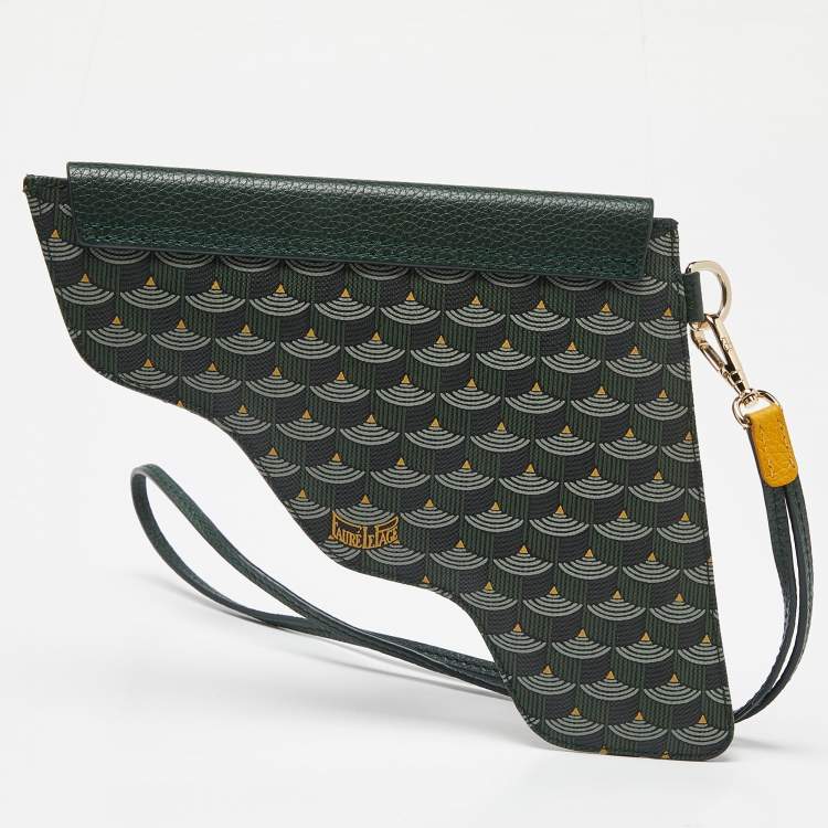 Pre Owned Faure Le Page Green Coated Canvas and Leather Caliber 18 Wristlet Pouch