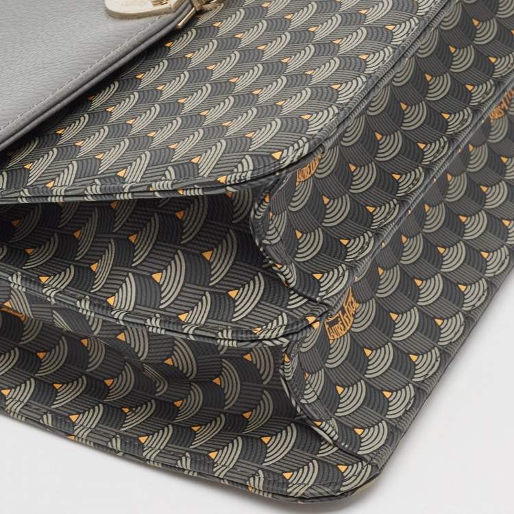 Pre Owned Faure Le Page Grey Coated Canvas and Leather Parade Top Handle Bag