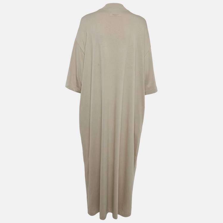 مملوكة مسبقًا Fear of God Beige Logo Print Cotton Maxi Dress M