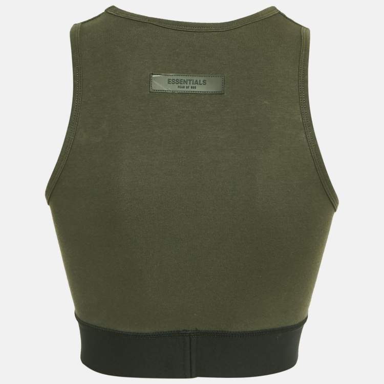 مملوكة مسبقًا Fear of God Essentials Military Green Cotton Knit Sport Tank Top S