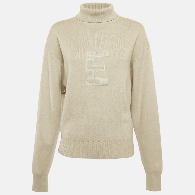 Pre Owned Essentials Fear of God Beige Logo Applique Knit Turtleneck Sweater S
