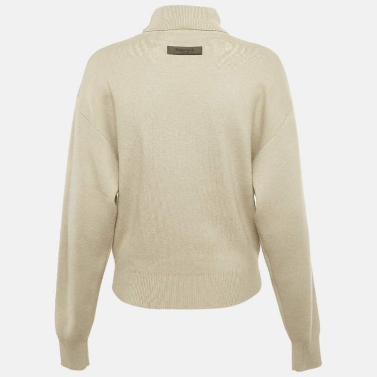 Pre Owned Essentials Fear of God Beige Logo Applique Knit Turtleneck Sweater S