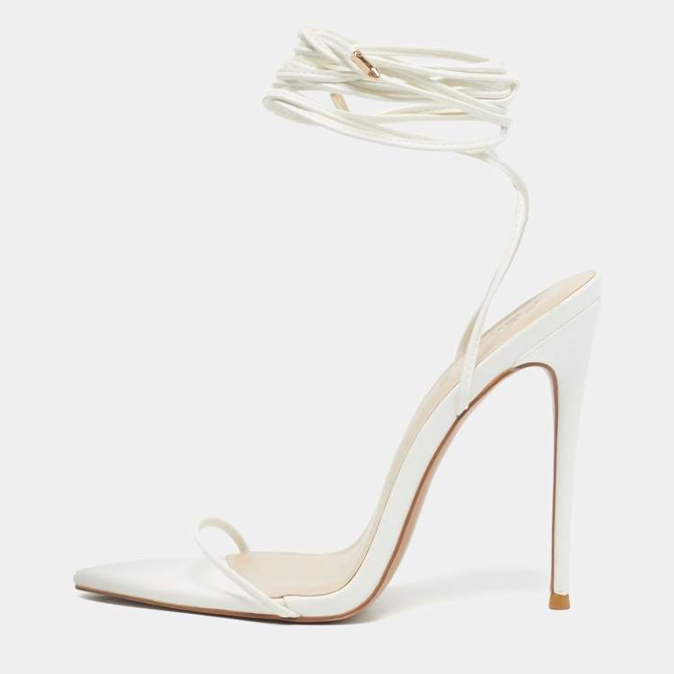 Pre Owned Femme LA White Leather Ankle Tie  Up Sandals Size 39