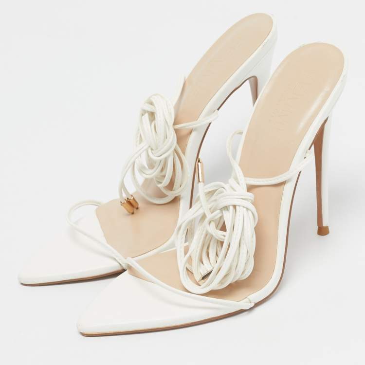 Pre Owned Femme LA White Leather Ankle Tie  Up Sandals Size 39