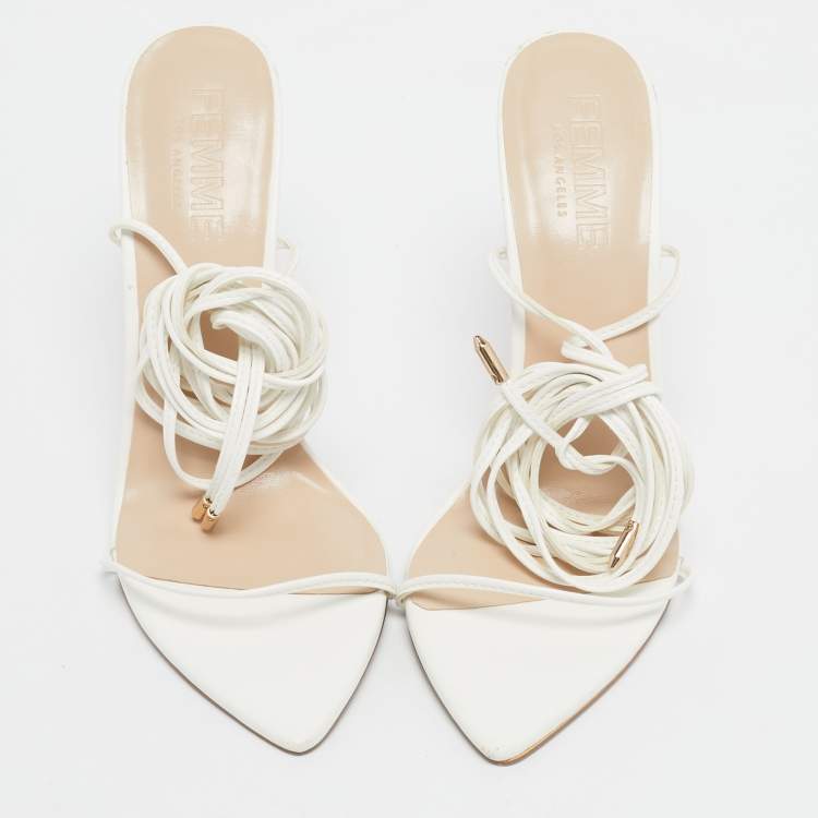 Pre Owned Femme LA White Leather Ankle Tie  Up Sandals Size 39