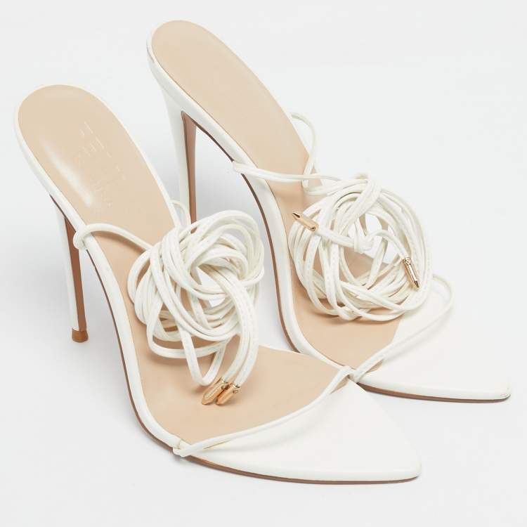 Pre Owned Femme LA White Leather Ankle Tie  Up Sandals Size 39